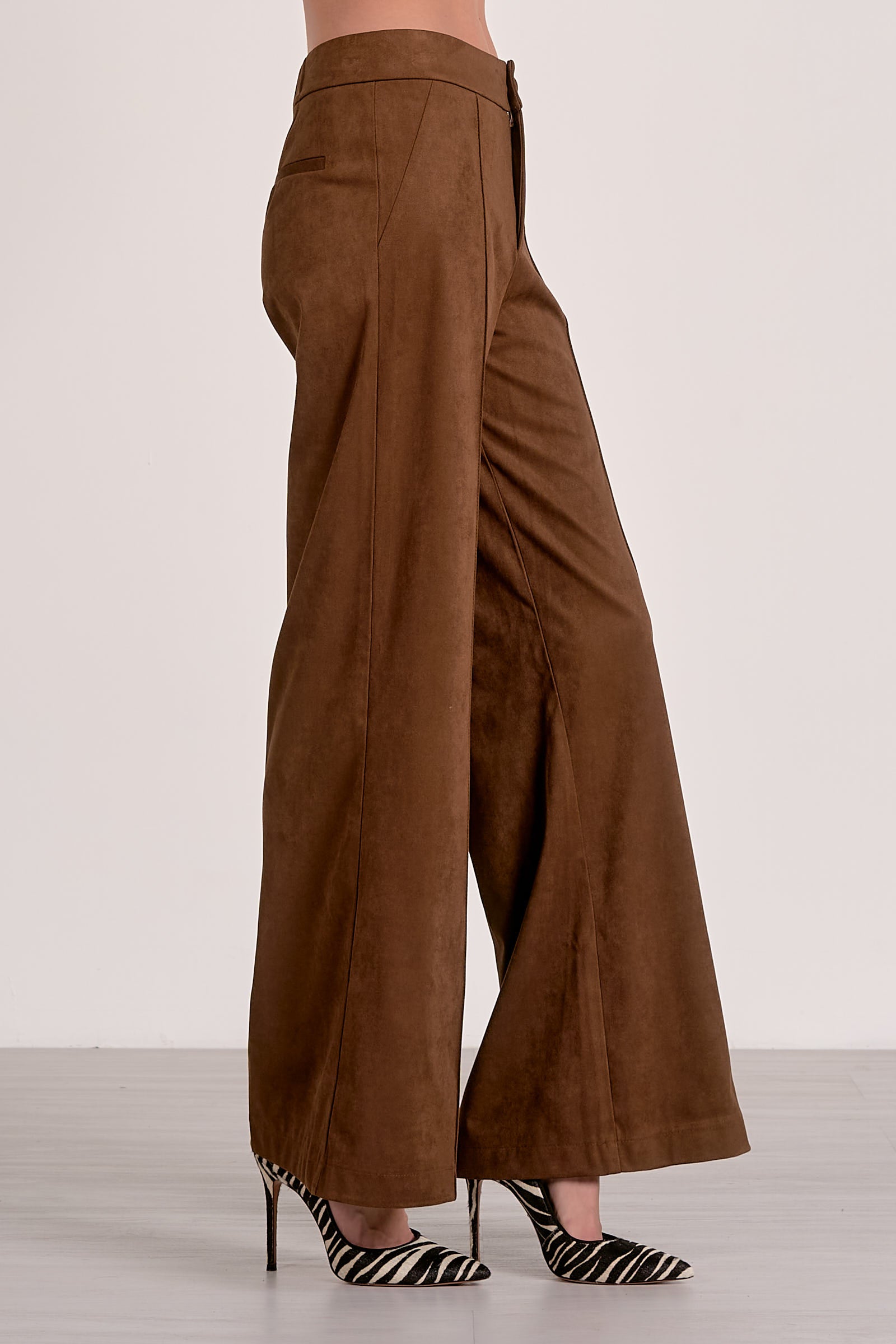 Elan Suede High Waist Pants in Chocolate - Image 3