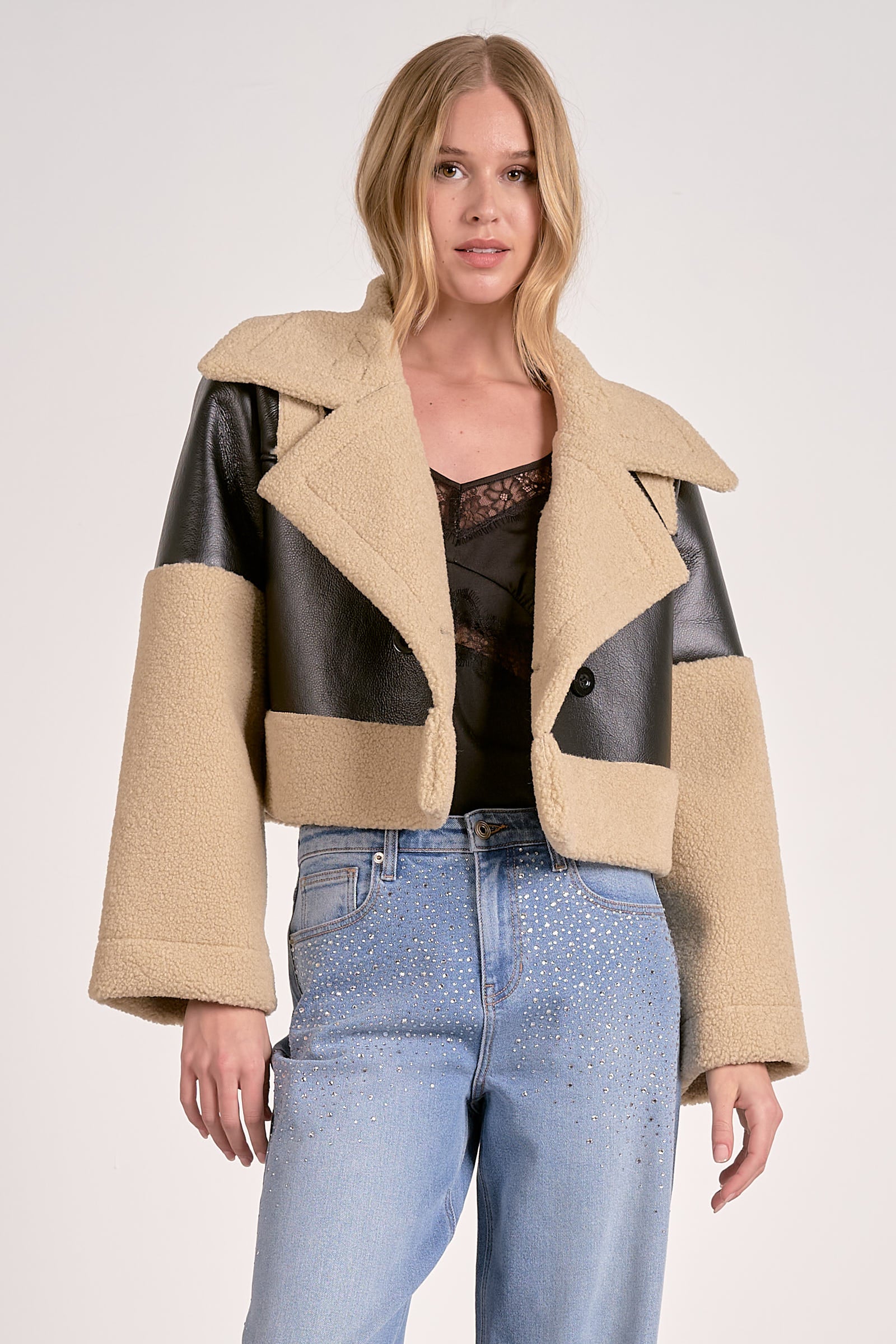 Elan Faux Leather Sherpa Jacket - Image 1