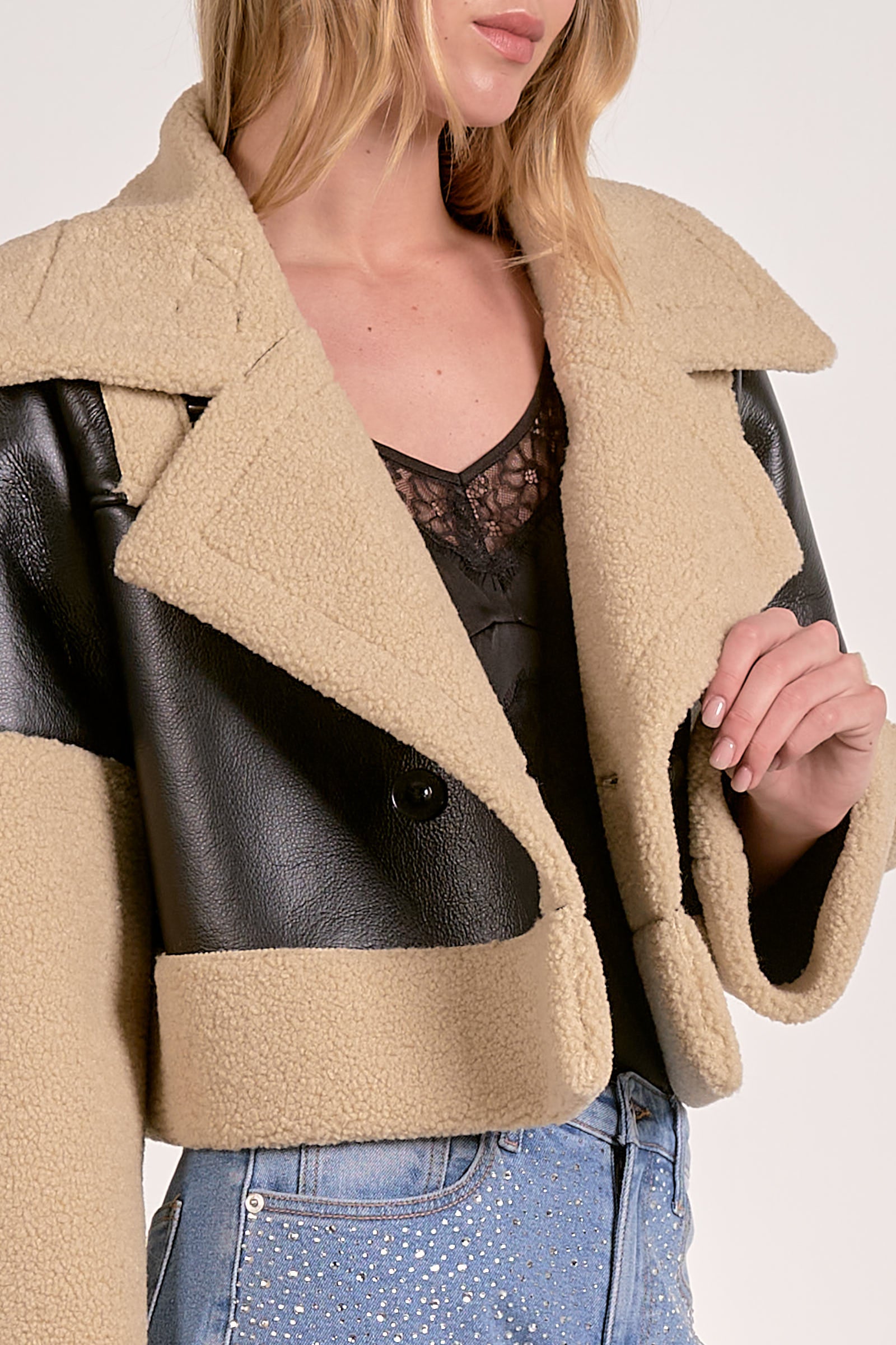 Elan Faux Leather Sherpa Jacket - Image 4