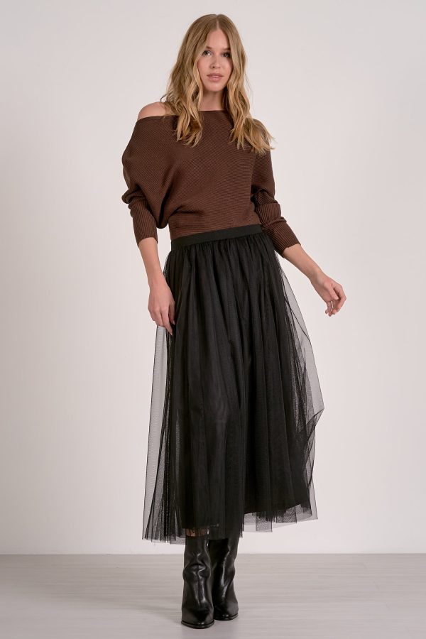 Elan Off-the Shoulder Sweater in Dark Chocolate - Image 2