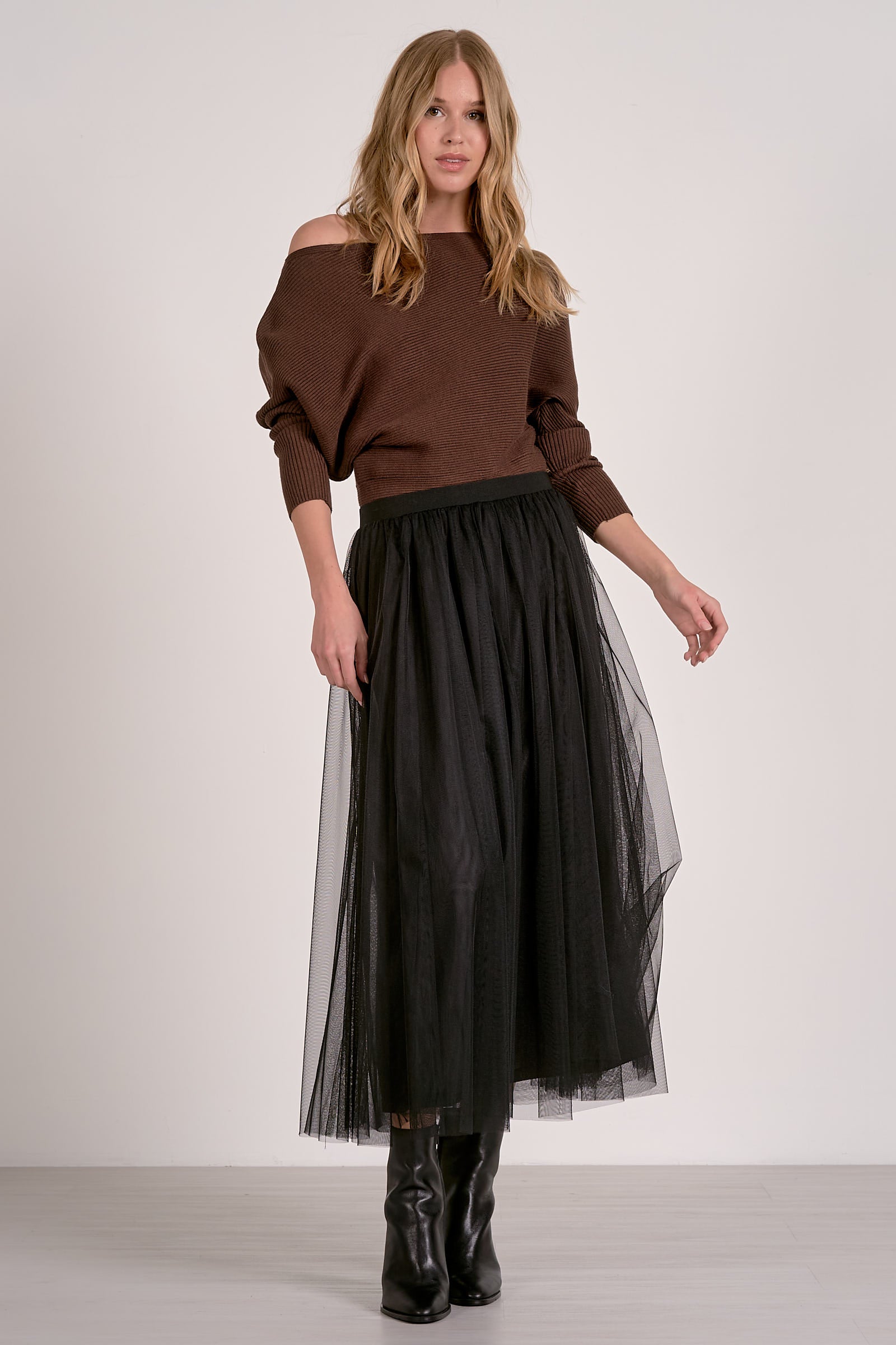 Elan Off-the Shoulder Sweater in Dark Chocolate - Image 2