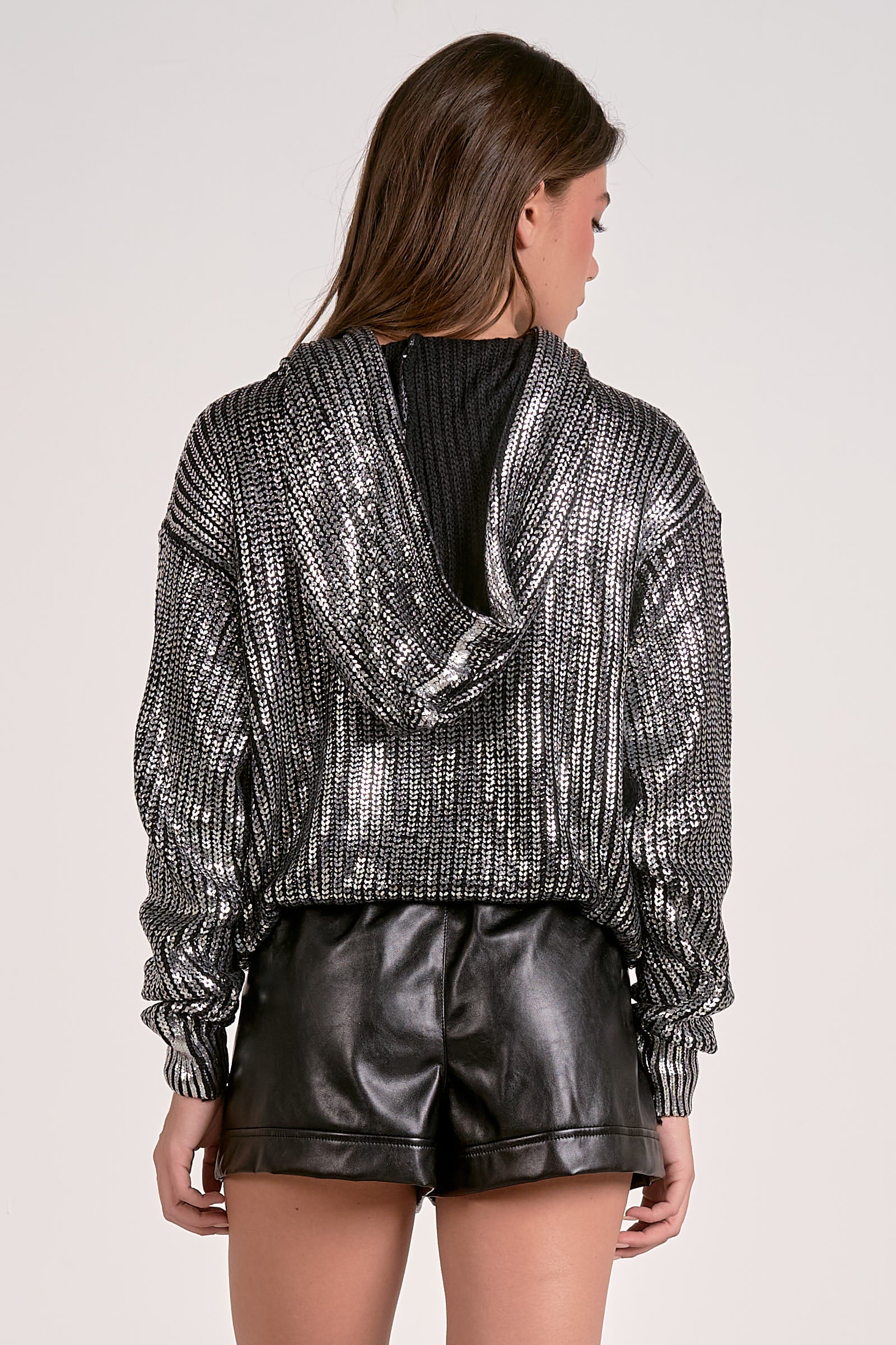 Elan Metallic Threaded Hoodie in Silver - Image 4