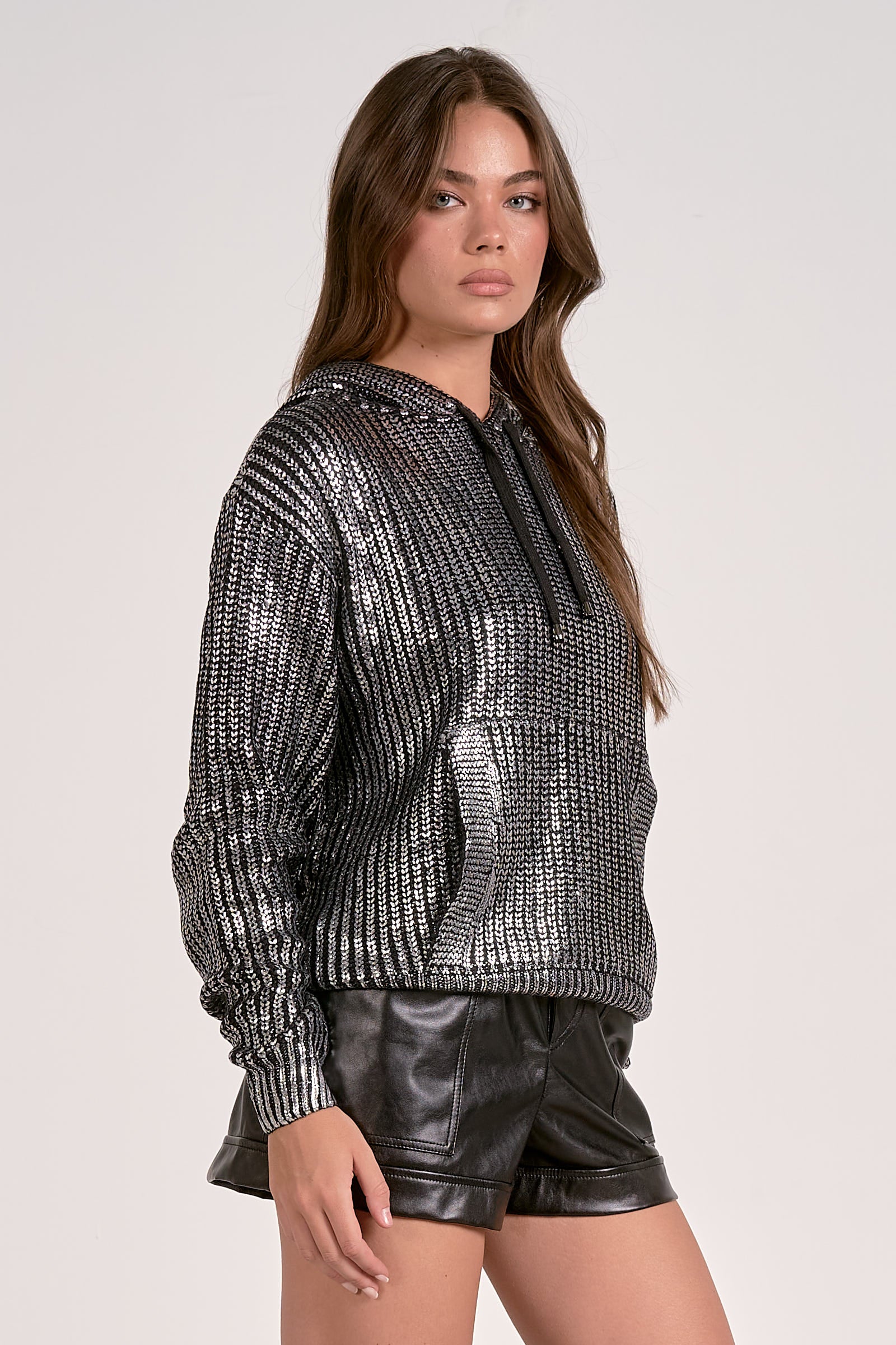 Elan Metallic Threaded Hoodie in Silver - Image 3