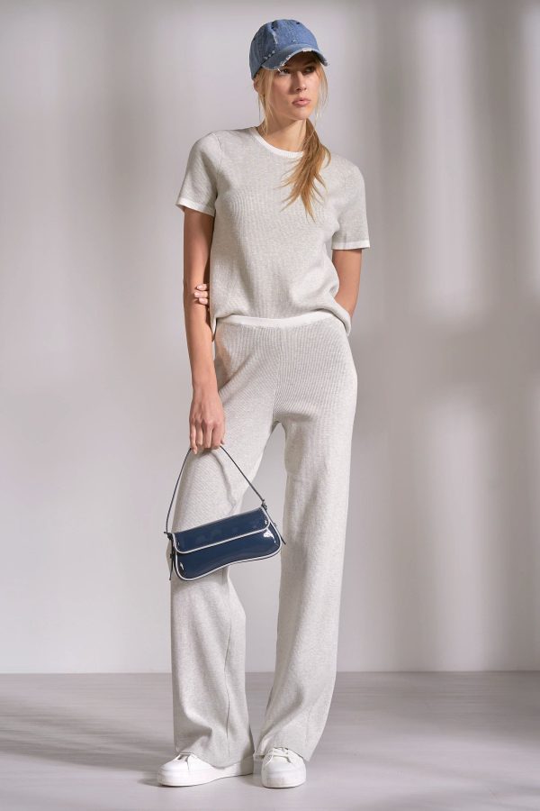 Elan Ribbed Knit Lounge Pants in Grey White