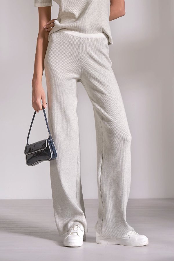 Elan Ribbed Knit Lounge Pants in Grey White - Image 2