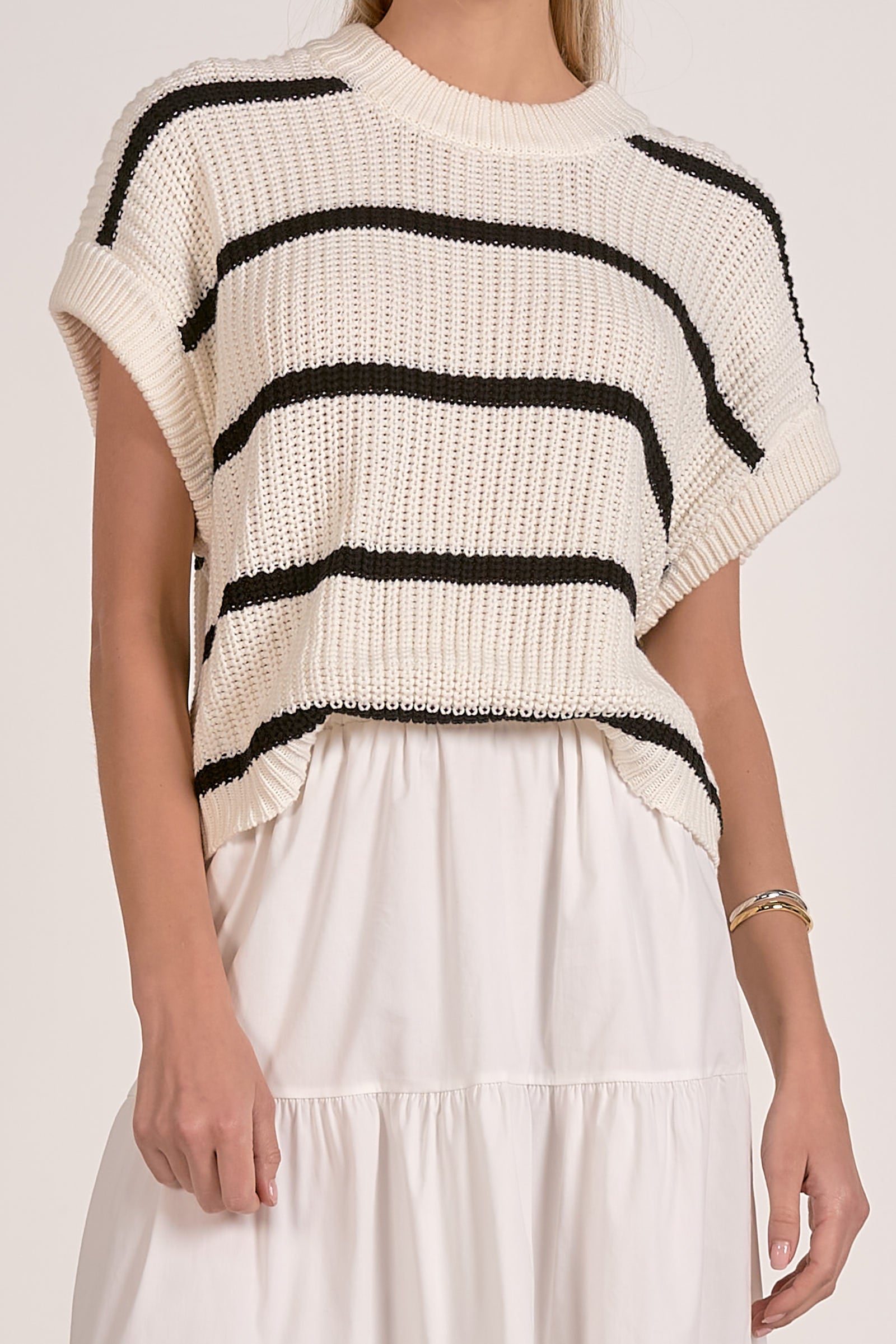 Elan Opal Sweater Dress in Black White Stripe - Image 3