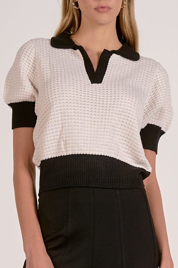 Elan Crochet Contrast Trim Top - Image 3