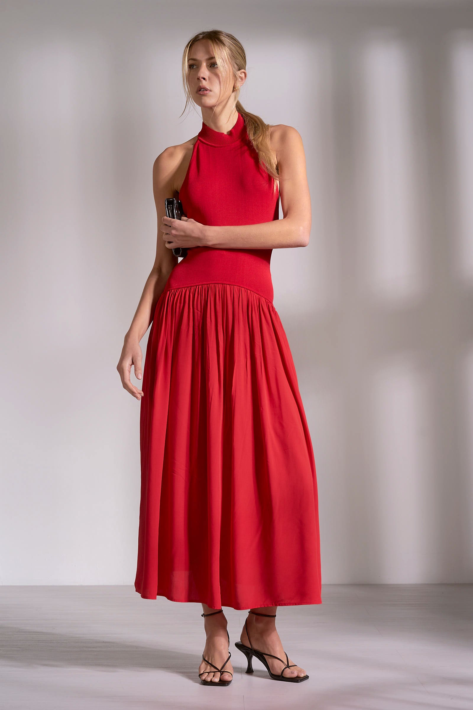 Elan Mixed Media Maxi Halter Dress - Image 1