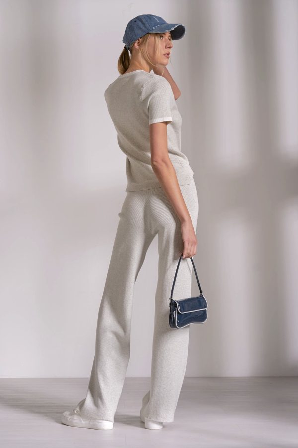 Elan Ribbed Knit Lounge Pants in Grey White - Image 5