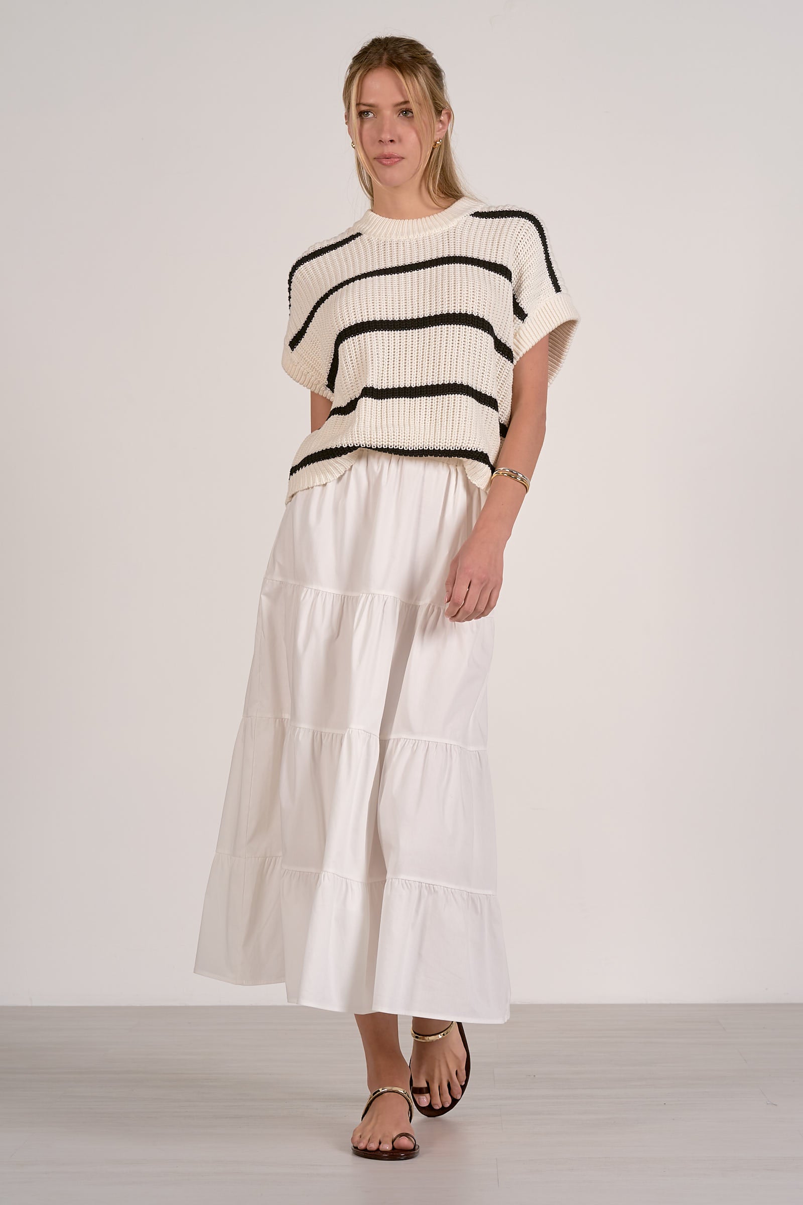 Elan Opal Sweater Dress in Black White Stripe - Image 1