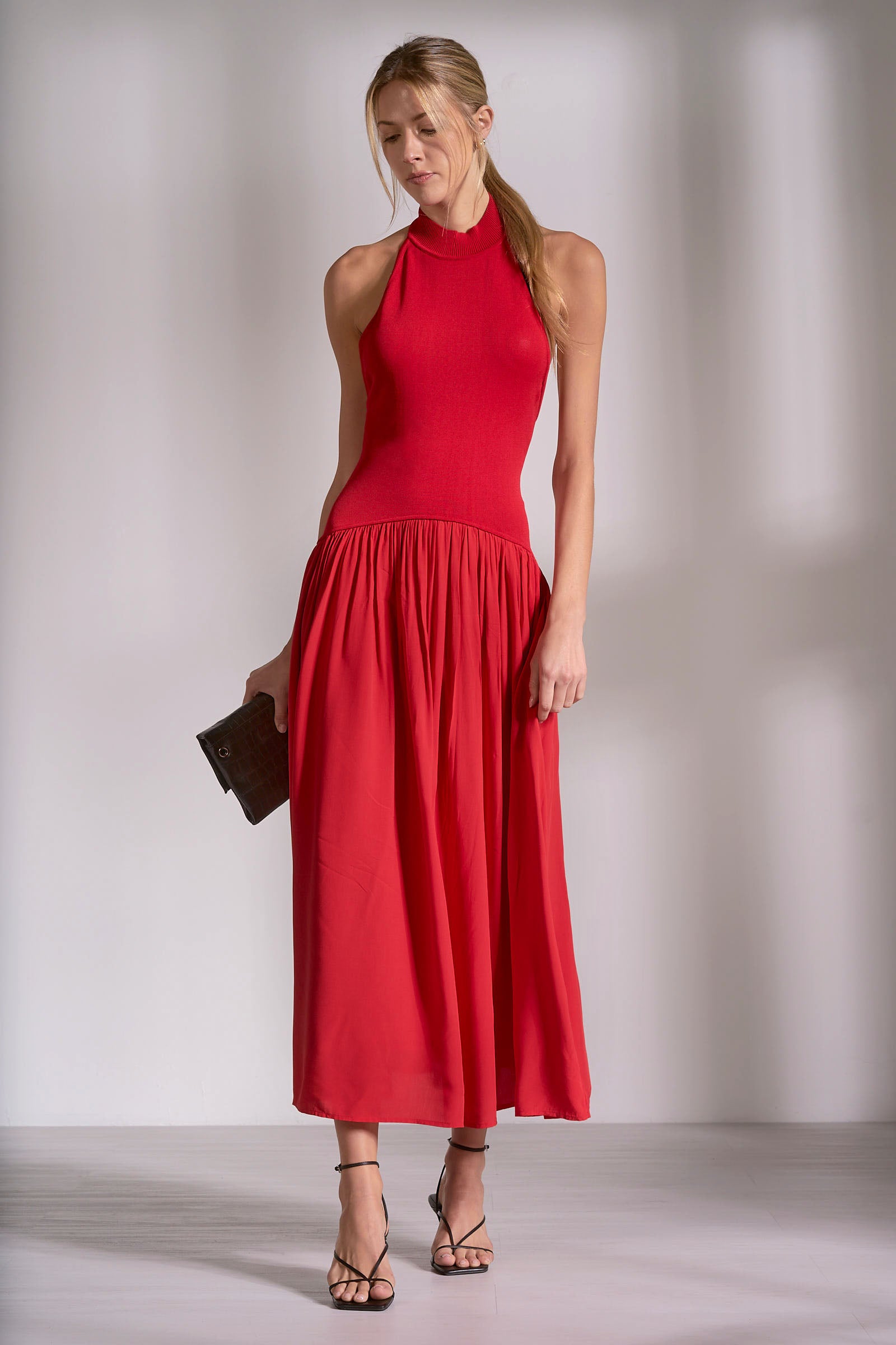 Elan Mixed Media Maxi Halter Dress - Image 2