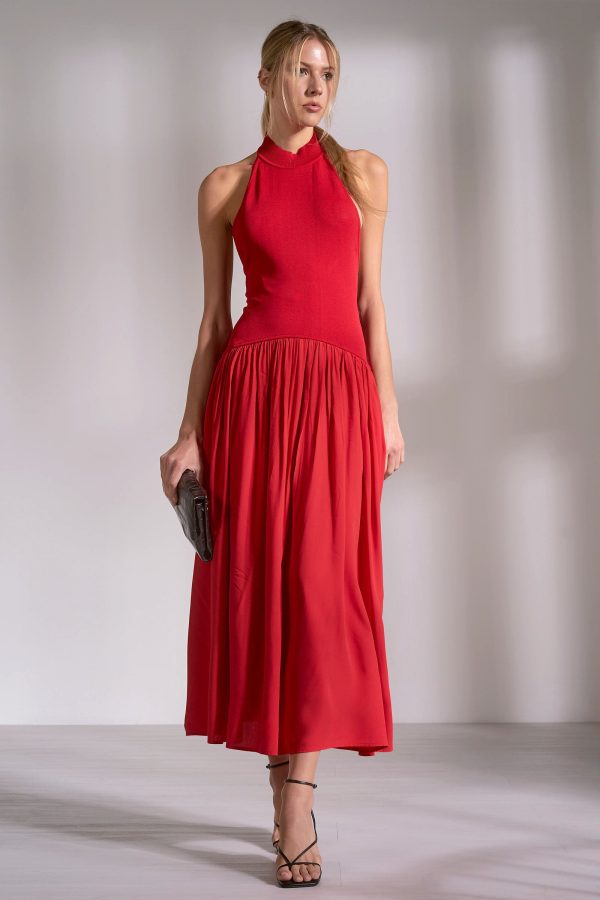 Elan Mixed Media Maxi Halter Dress - Image 3