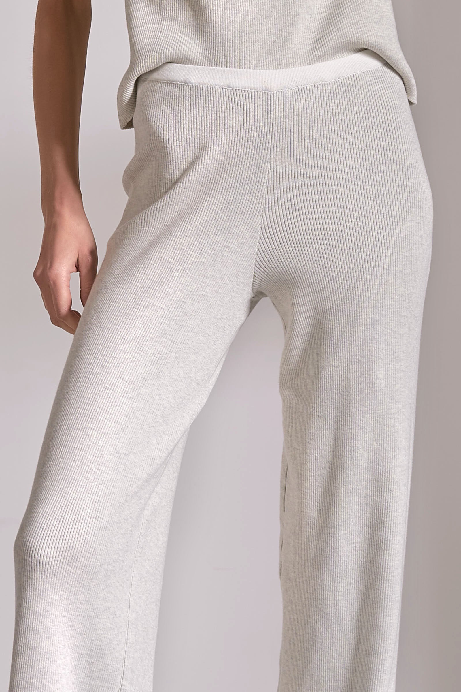Elan Ribbed Knit Lounge Pants in Grey White - Image 6