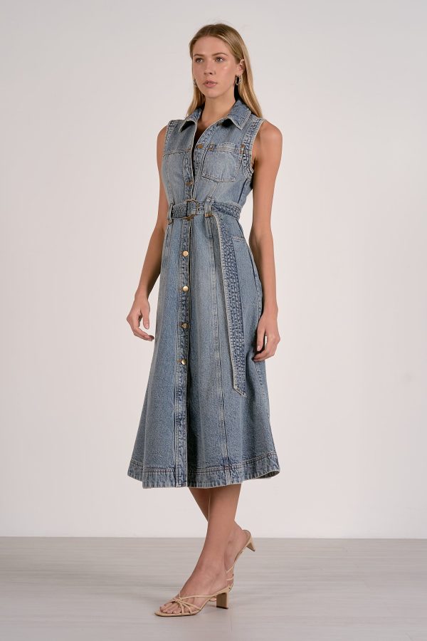 Elan Sleeveless Button-Down Denim Midi Dress - Image 3