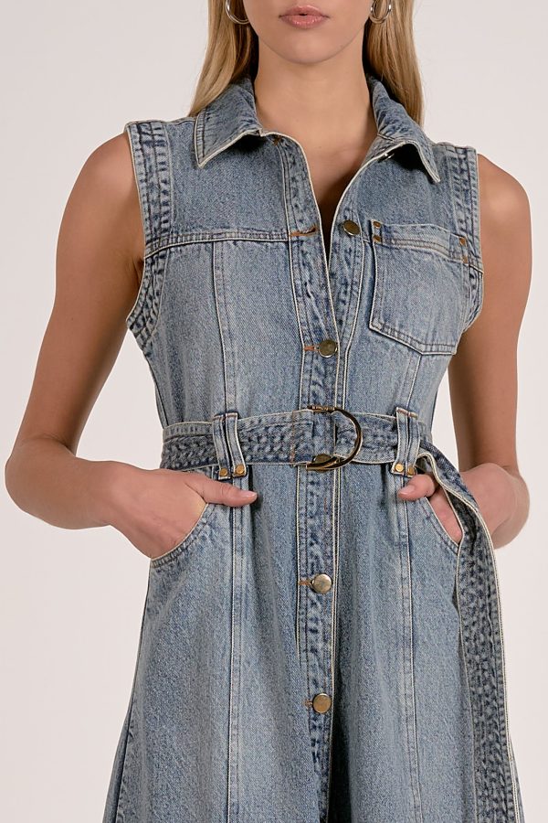 Elan Sleeveless Button-Down Denim Midi Dress - Image 4