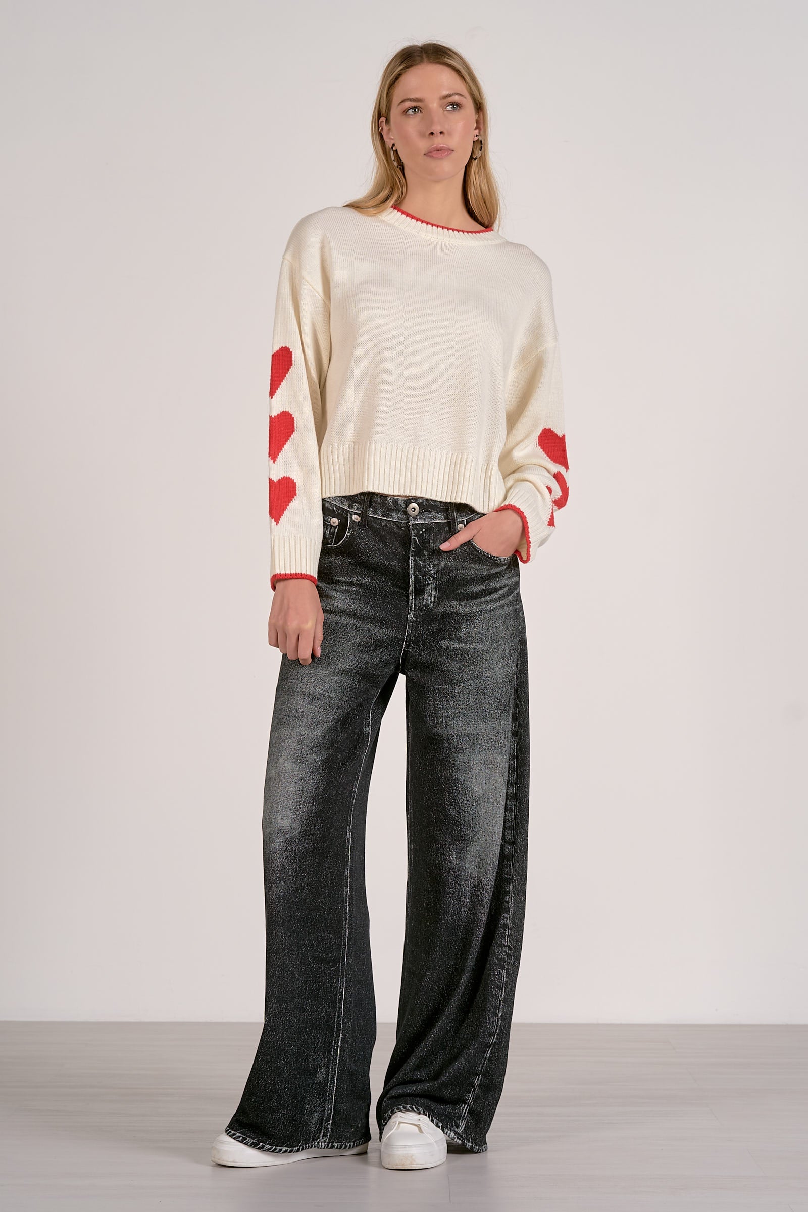 Elan Crewneck Heart Sleeve Sweater - Image 2