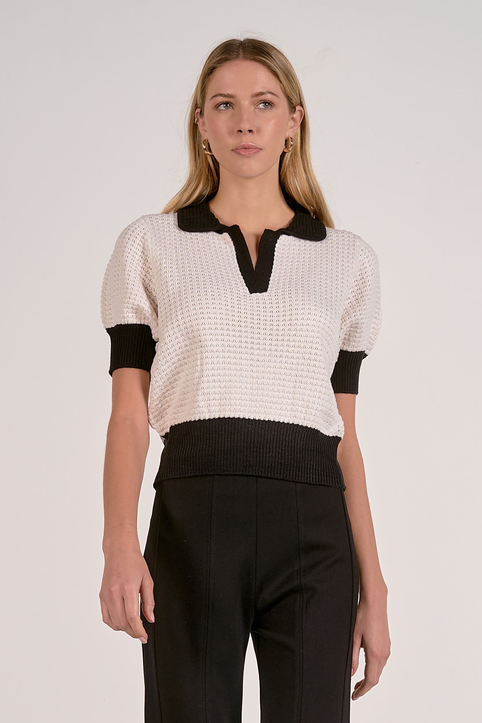 Elan Crochet Contrast Trim Top - Image 1