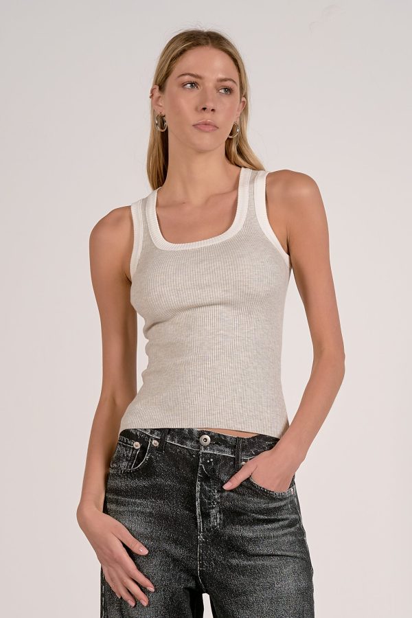 Elan Contrast Trim Tank Top in Grey White - Image 4