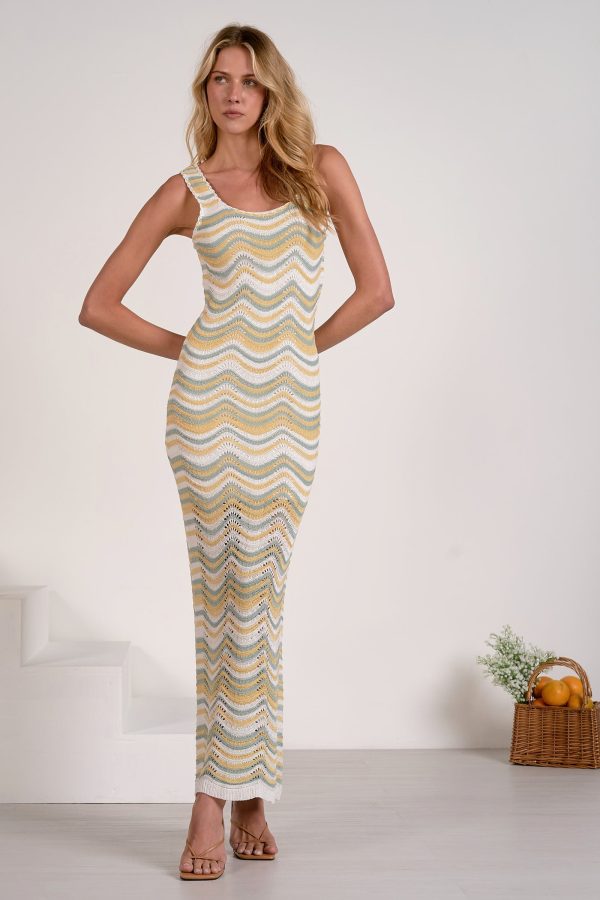 Elan Open Knit Chevron Sleeveless Maxi Dress