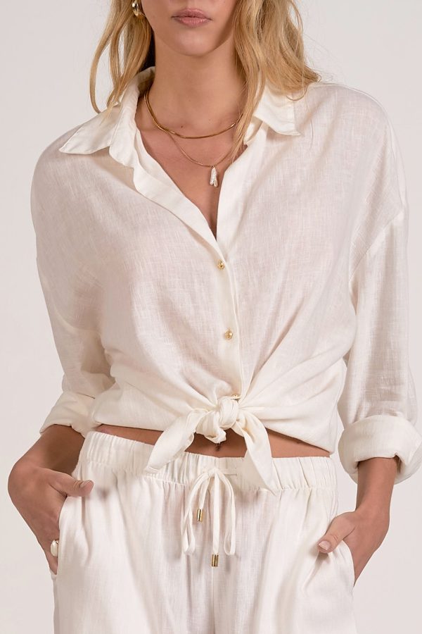 Elan Linen Long Sleeve Button-Up Top - Image 6