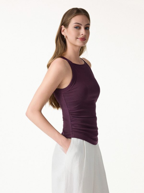 Plantive Chic Square Neck Ruched Rib Bra Tank - Image 6