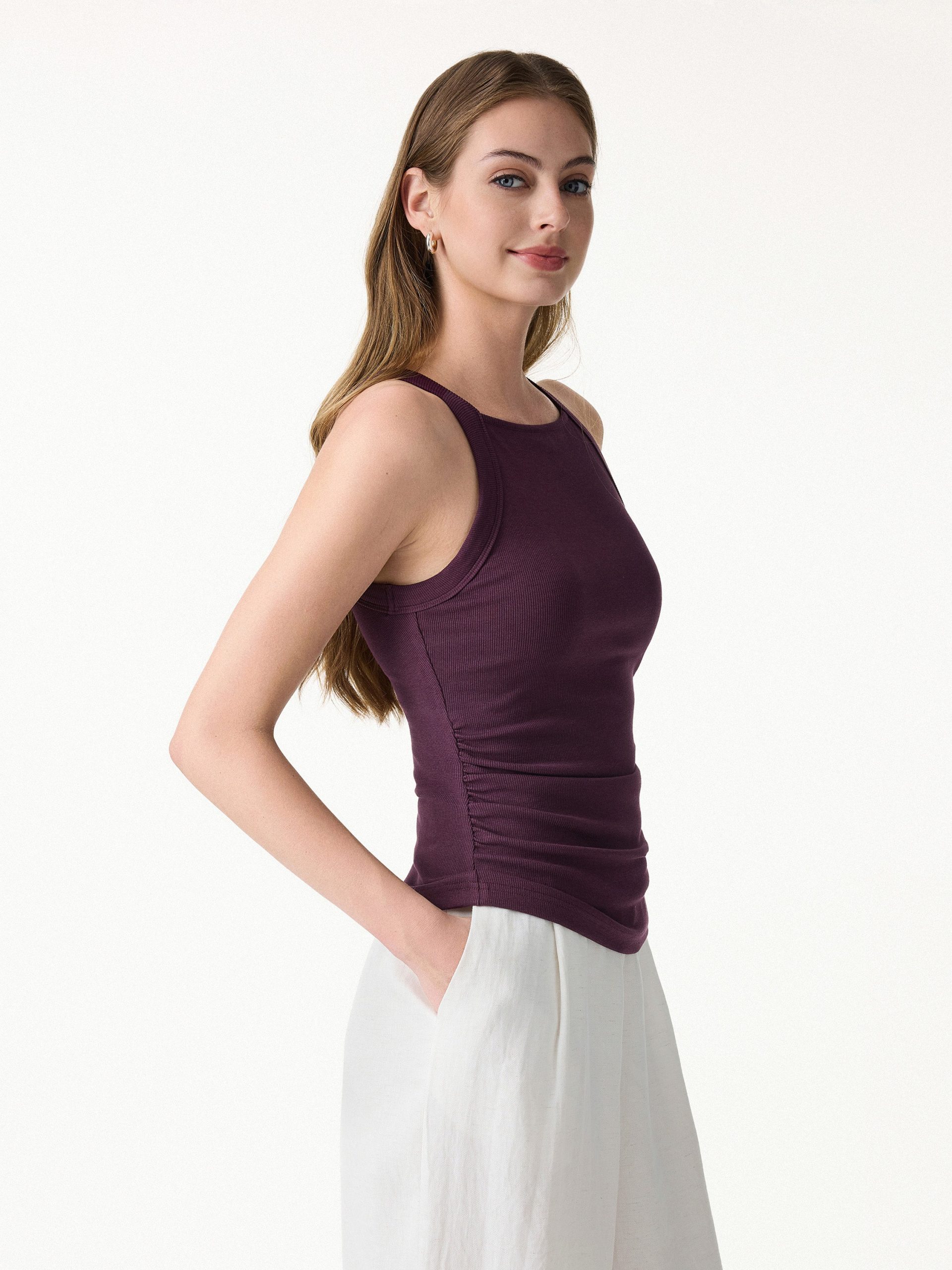 Plantive Chic Square Neck Ruched Rib Bra Tank - Image 6