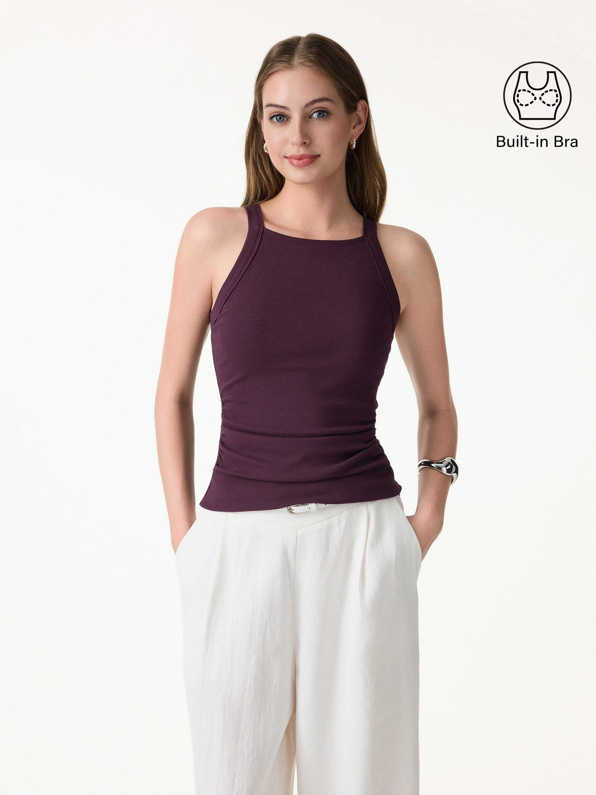 Plantive Chic Square Neck Ruched Rib Bra Tank - Image 2
