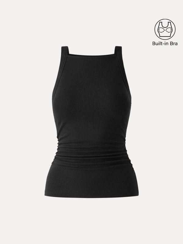 Plantive Chic Square Neck Ruched Rib Bra Tank - Image 17