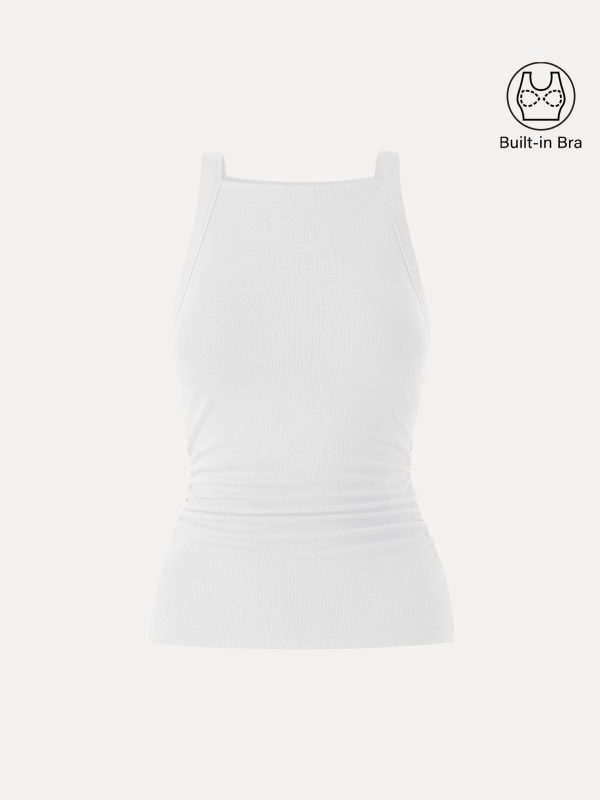 Plantive Chic Square Neck Ruched Rib Bra Tank - Image 14
