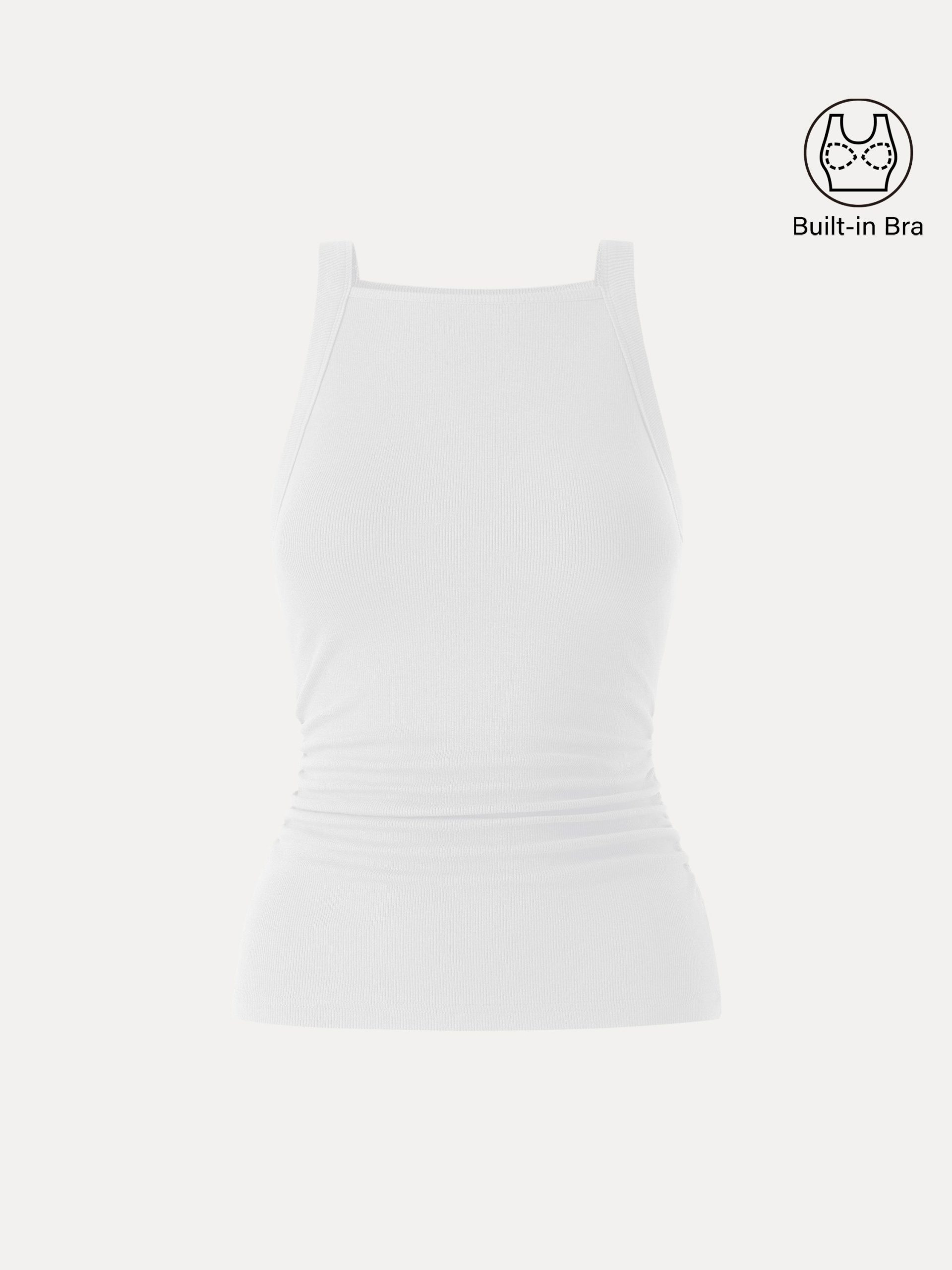 Plantive Chic Square Neck Ruched Rib Bra Tank - Image 14