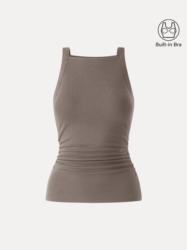 Plantive Chic Square Neck Ruched Rib Bra Tank - Image 15
