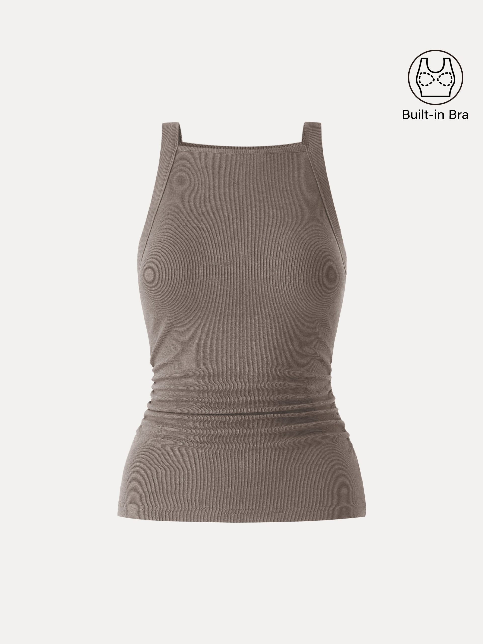 Plantive Chic Square Neck Ruched Rib Bra Tank - Image 15